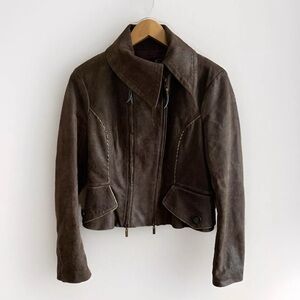 Just Cavalli Women's Brown Leather Moto Jacket Size 44 US 8 Vintage